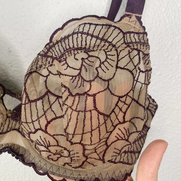 Elixir Nude Tan Plum Purple Sheer Floral Lingerie Bra Women's Size 32DD - Picture 2 of 9